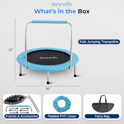 Image of SereneLife 36″ Foldable Mini Trampoline for Kids - Compact Fitness Rebounder with Foam Handle - Safe, Stable Exercise Trampoline with 330lbs Max Load for Indoor /Outdoor Active Play & Exercise