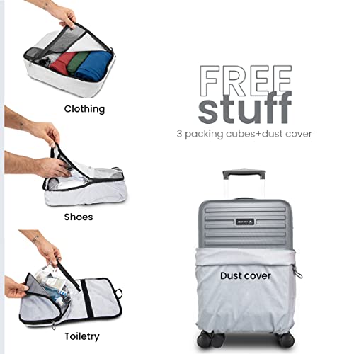 Image of Assembly Cabin Suitcase Small & Hard Shell Laptop Bag with Flat-Lay Opening, 8 Spinner Wheels, Premium Polycarbonate Hard Shell Carry On Luggage Combo for Business Travel, Grey