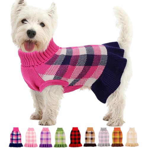 Image of Dog Sweater Dress Plaid Knitwear for Large Dogs Girl Christmas Clothes