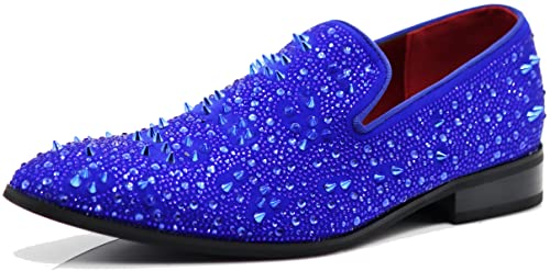 Image of Enzo Romeo Men Fashion Rhinestones Studs Tuxedo Slip On Loafer Dress Shoes WBG
