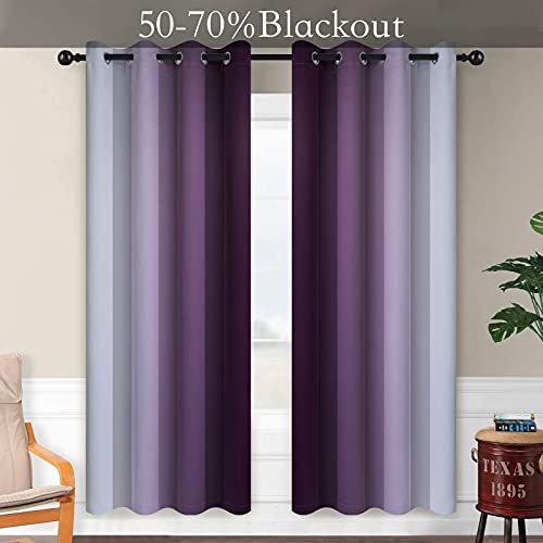 Image of SimpleHome Ombre Purple to Grey White Curtains for Living Room 52Wx72L | Room Darkening Curtains for Bedroom,Gradient Light Blocking Curtain,Thermal Insulated Grommet Window Drapes,2 Panels,72 Inch