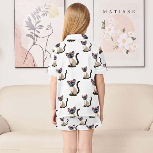 ALAZA Cute Cat Kitten White Pajamas Satin Pajama Set Short Sleeve Button Down Sleepwear4