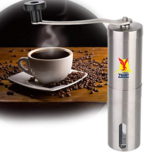 zhart Portable Manual Stainless Steel Coffee Bean Grinder with Adjustable Setting for Home, Travel and Camping Kitchen Tool