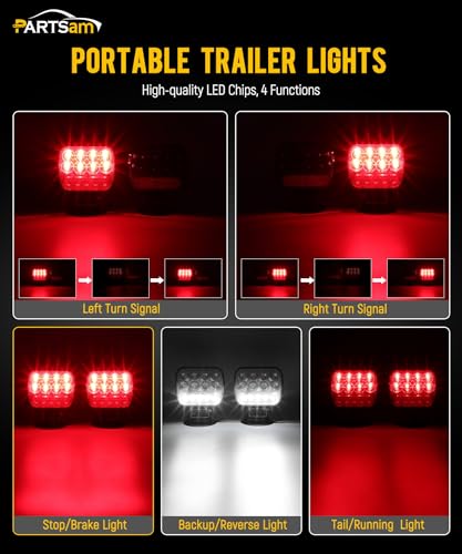 Image of Partsam Wireless LED Trailer Light Kit Magnetic Towing Tail Light Portable Universal Stop Turn Reverse Backup Smoked+Clear Lens w / 7-Pin Plug Dual USB Charger for Trucks Trailers RVs 12-24V