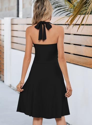 Wkior Womens Sundress Summer Beach Vacation Sleeveless Halter Neck A-Line 2025 Boho Floral Midi Dress with Pockets4