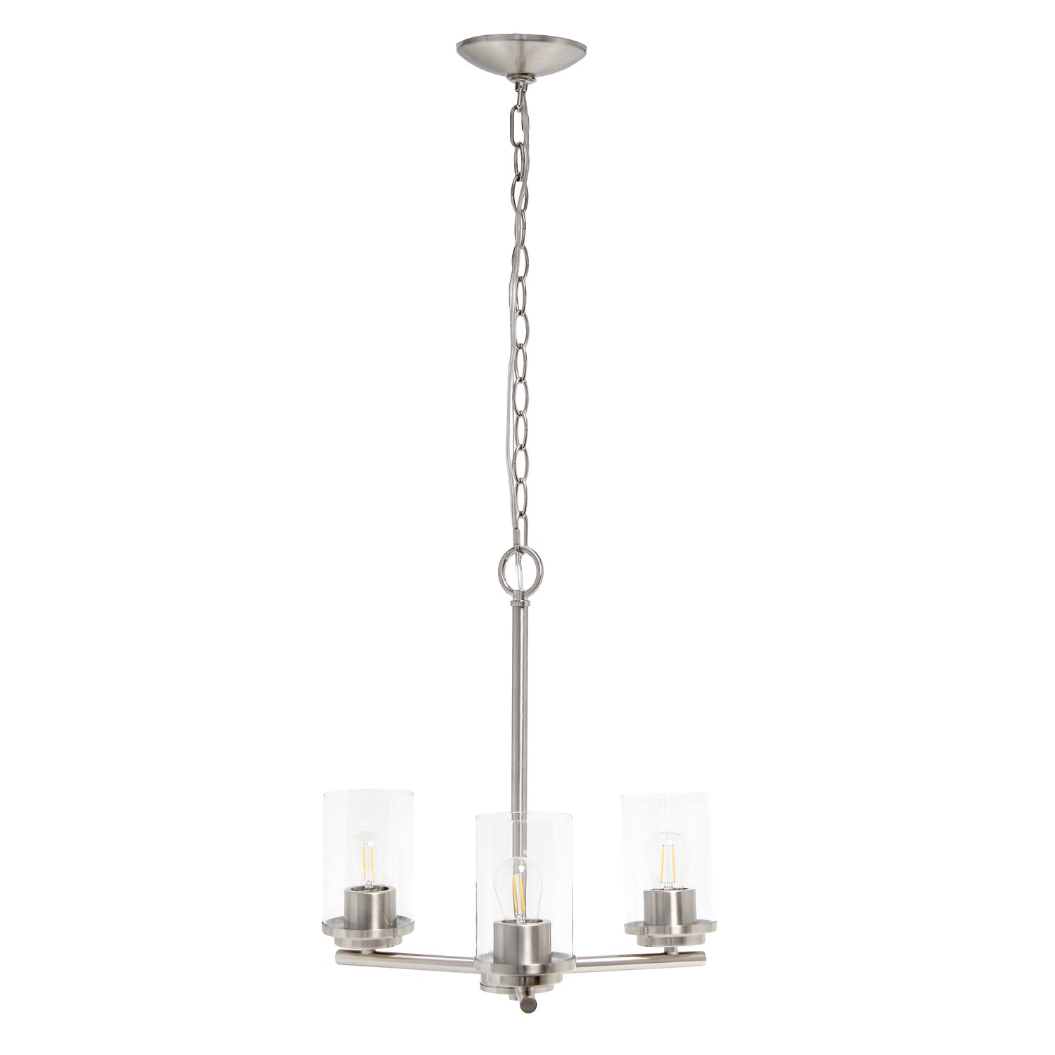 Elegant Designs PT1018-BSN 15" Traditional Vintage Modern Industrial 3-Light Metal and Clear Glass Kitchen Island Foyer Hallway Living Room Den Dining Room Hanging Pendant Chandelier, Brushed Nickel
