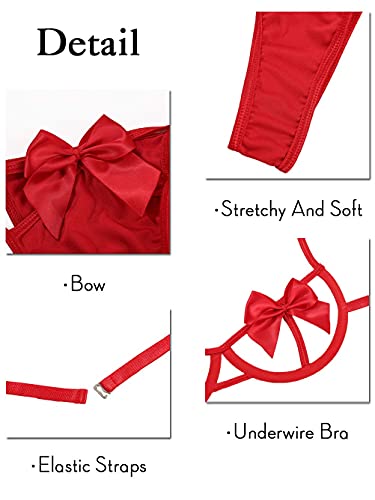 Foto de Kaei&Shi Conjunto de lencería de lazo para regalo, conjunto de sujetador y braga de Navidad, conjuntos de lencería sexy de San Valentín, cumpleaños, aniversario, boudoir (imagen 5)