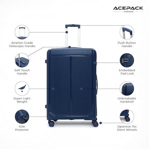 Image of Megatron 6-Piece Family Luggage Set - 3 Trolley Suitcases (20 inch /24 inch /28 inch) + 3 Vanity Cases (8 inch /10 inch /13 inch), Lightweight Unbreakable Polypropylene, 8 Spinner Wheels, Number Lock (Set of 6, Navy)