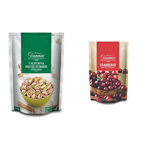 Image of Gourmia California Roasted Pistachios Extra Large Lightly Salted 200g + Gourmia Dried Cranberry 200g