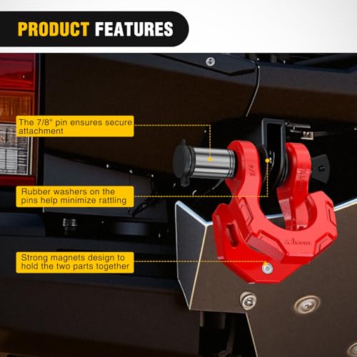 Image of Nilight 2 Pack 3 /4 inch D-Ring Separate Shackle with 7 /8 inch Lock Pin 45,000 lbs Break Strength, Off Road Recovery Shackle with Isolators Washers for Use with Tow Strap, Winch, Truck Vehicle (Red)