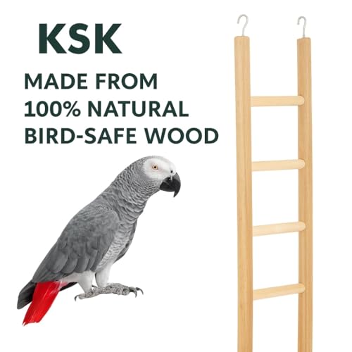Image of KSK Wooden Ladder Bird Toy - Natural Climbing & Chew Toy for Parrots, Cockatiels, Conures, African Greys, Hamsters & Small Pets
