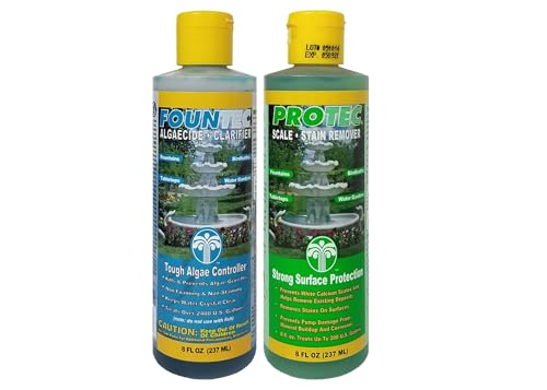 EASYCARE Fountec Algaecide & Clarifier and Protec Scale-Stain Inhibitor & Remover Combo Complete Fountain & Water Feature Care Kit | Clear Water Prevent Algae Remove Scale & Stains