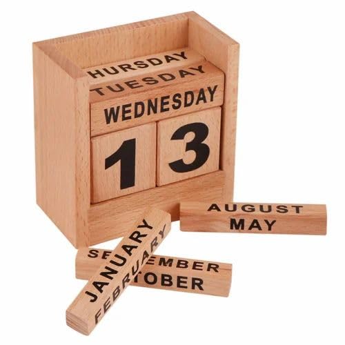 Wooden Perpetual Calendar, Natural Wood Desk Calendar with Day, Date and Month Blocks-image-25