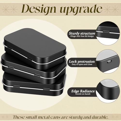 Image of Hotop 3 Pack Metal Rectangular Empty Hinged Tins 3.75 x 2.45 x 0.8 Inch Box Containers with Lids Mini Portable Box Small Storage Kit, Home Organizer (Black)