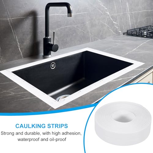 Image of PATIKIL Caulk Tape 0.9 inch x 16 Ft, Self Adhesive Sealing Tape Waterproof Toilet Tub Caulk Sealant Strip Sealing Trim for Kitchen Bathroom Toilet Bathtub Sink Countertop, White