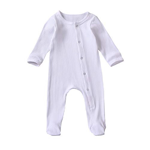 Newborn Baby Girl Boy Footie Sleeper Pajamas Ruffle Romper Jumpsuit Knitted Outfits Clothes (B-White, 0-3 Months)