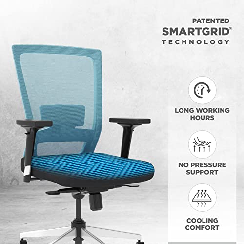 Image of The Sleep Company SmartGRID Stylux Ergo Mid-Back Home & Office Chair | Patented SmartGRID Technology | SpinePro Adjustable Cushioned Ergonomic Lumbar Support for Desk Chair | Enduring Design | Blue