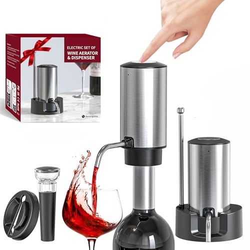 BGFOX Electric Wine Aerator Wine Decanter Set Rechargeable Automatic Wine Dispenser Wine Pourer with Storage Base, Wine Stopper, Foil Cutter, Retractable Food Grade Stainless Steel Straw