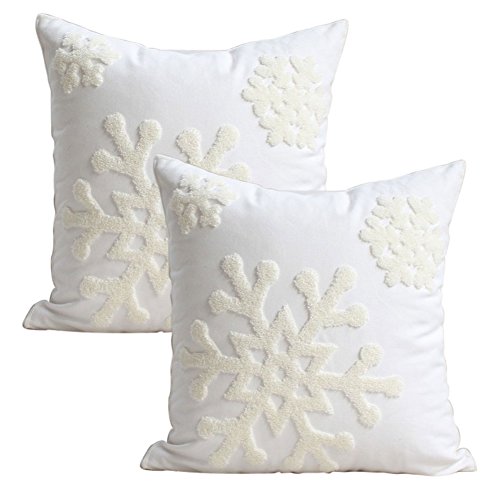 Elife 18x18 Soft Canvas Christmas Winter Snowflake Style Cotton Linen Embroidery Throw Pillows