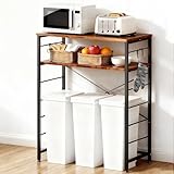 PureKone ゴミ箱上ラック 幅80×奥行40×高さ100cm キッチンラック 5段可動棚 レンジラック 炊飯器 ゴミ箱上収納 頑丈設計 耐荷重75KG キッチンカウンター フック×4個 (ブラウン)