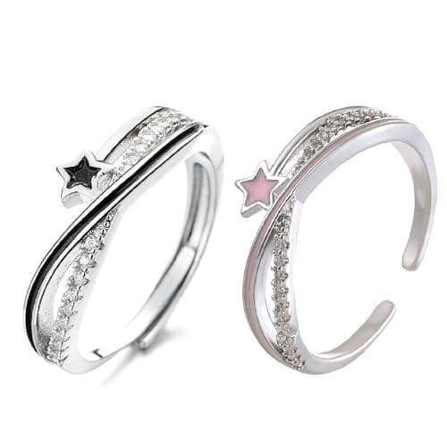 CVDYWDJIE Anillos Estrella De 2 Piezas, Anillos Abiertos Ajustables, Anillos con Ribete De Circonitas, Anillos con Diseño De Cruz Geométrica, Anillos para Mujer