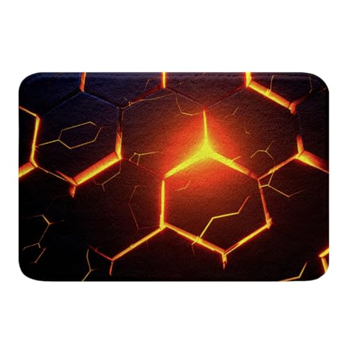 Honeycomb Doormat for Kids Boys Honeycomb Bathroom Rug, Black and Gold Geometric Hexagon Pattern Area Rug Gold Trim Hexagon Print Shower Mat Beehive Geometrical Rugs 20"x32"