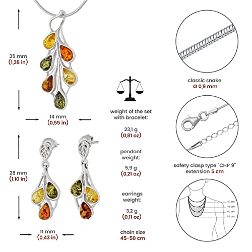 Juego de joyería de ámbar 458 en plata de ley pulida para mujer 2