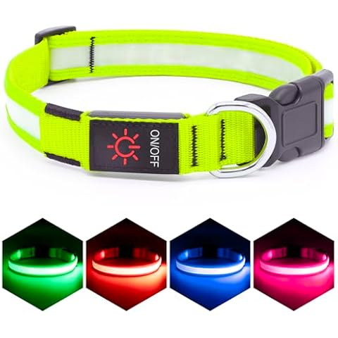 Vizpet LED Dog Collar, Light Up Dog Collar Adjustable USB Rechargeable Super Bright Safety Light Glowing Collars for Dogs(Medium,Green) Cover