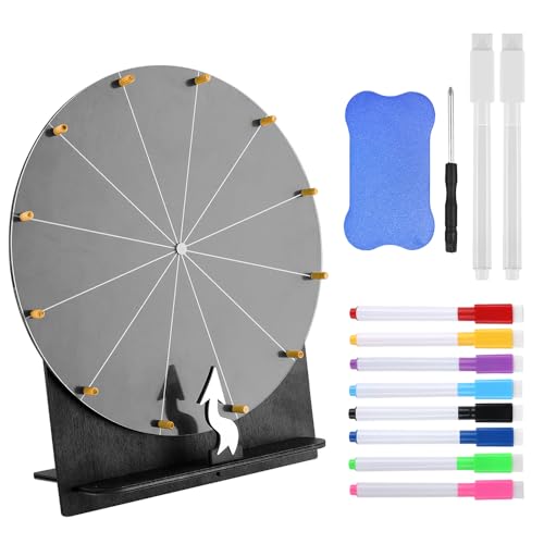 Hojalis Glücksrad zum Drehen 29cm Hölzernes Glücksrad Gluecksrad Gluecksrad 12 Slots Roulette Spinner des Glücks mit Radiergummi und Markierstift für Glücksspinnspiel Karneval Hauspartys (Schwarz)
