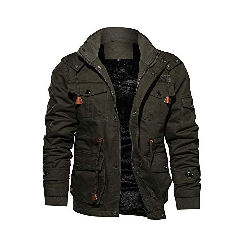 Men Faux Fur Lined Waist Drawstring Cargo Autumn and Winter Warm Jacket