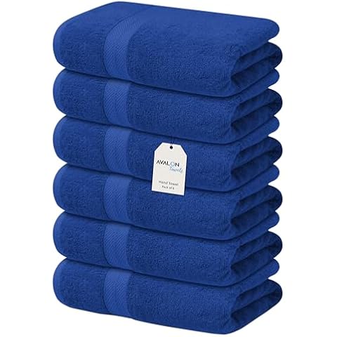 Avalon Towels Luxury Hand Towels Size 16x28 Inches Pack of 6 - Premium Cotton, Soft and Highly Absorbent Hand Towels for Bathroom, 600 GSM Face Towels, Hotel & Spa Quality, Quick Dry (Royal Blue) Cover