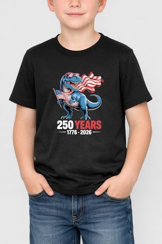 Image of Boys Constitution Day 250 Anniversary USA Shirt Independence Shirt 3-8T | for Kids Boys Girls Toddlers 3T-8T, 4th of July Dinos Flag Patriotic Tee, Independence Day