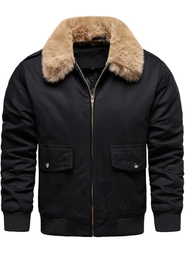 HOOD CREW Men’s Bomber Jackets Winter Insulated Padded Jacket Casual Lightweight Cotton Outerwear Coats with Fur Collar
