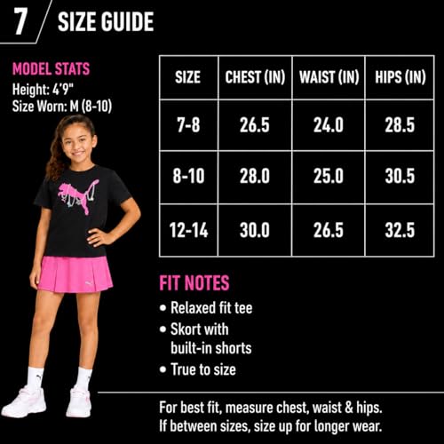 Image of PUMA Girls Athletic Skort Set - 2 Piece Workout Set Active Skirt with Shorts & Short Sleeve T-Shirt Girls Athletic Outfit