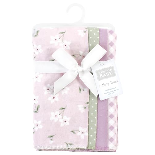 Image of Hudson Baby Unisex Baby Cotton Poly Flannel Burp Cloths, Purple Dainty Floral 4 Pack, One Size