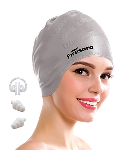 Gorro de Bano Firesara Sombrero de la Nadada para Proteger las Orejas (Plata)