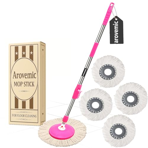 Image of Premium Classic Pink Rod Mop Stick- India's Biggest Rod Set with 4 Microfiber Refills -Easy to fit for All Bucket Mops -S1
