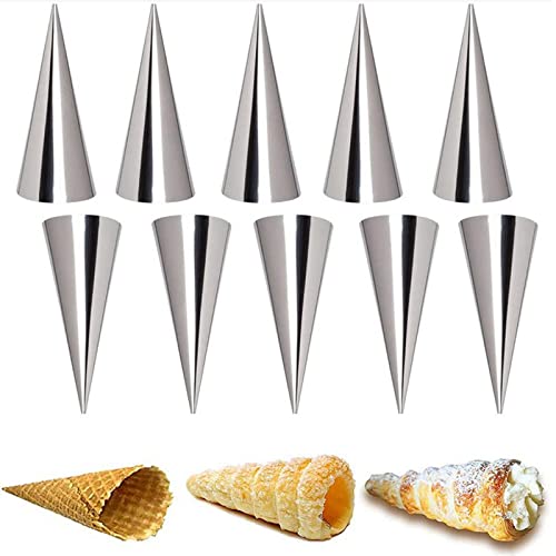 Joyeee Lot de 10 moules en forme de corne à pâtisserie – Tubes à cannoli en acier inoxydable, cornes à pâtisserie en forme de cône de gaufre, moule à...