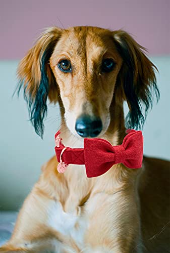 Image of DOGWONG Hemp Cotton Dog Collar with Bow, Christmas Red Pet Collar Durable Adjustable Puppy Collar for Small Medium Large Dogs