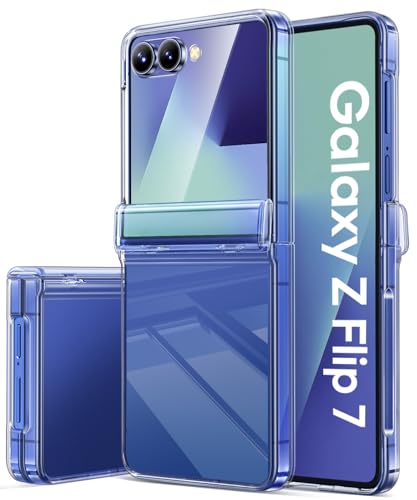Vihibii for Samsung Galaxy Z Flip 7 Case Clear, [Non-Yellowing] & Hinge Protection & Outer Screen Protector, Compatible with Wireless Charging, Shockproof Slim Case for Samsung Z Flip 7 5G 2025, Clear