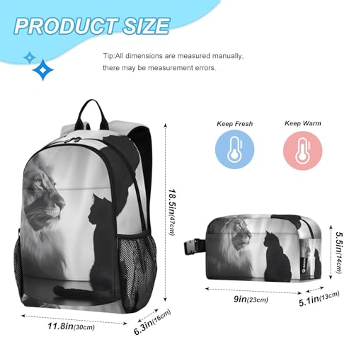 Cat and Lion Backpack Lunch Bag Set for Travel Hiking Picnic, Backpacks with Insulated Lunch Box2