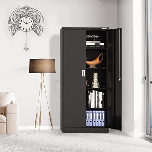 Image of WORKPRO Storage Cabinet, Metal Garage Cabinets with Doors and Shelves, Tall Locking Steel Cabinet for Tools Office Home Shops, 71 inch H x 31-1 /2 inch W x 15-3 /4 inch D, 900 LBS Load Capacity(Total) Black, 4 Keys