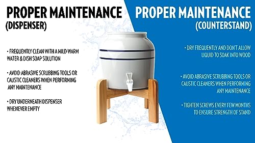New Wave Enviro Porcelain Dispenser, Classic Blue Stripe Design with Wood Counter Stand, 2.5 Gallon Capacity with Included BPA Free Spigot and Crock Ring