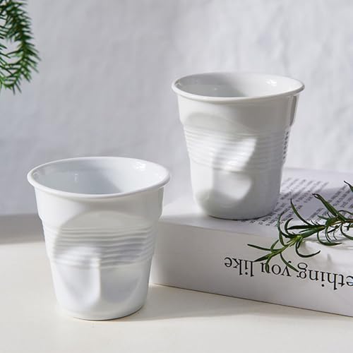Taza de cerámica única con diseño arrugado blanco miniatura 6