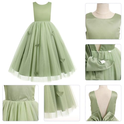 IDOPIP Flower Girl V-Backless Bowknot Dress for Kids Wedding Formal Party Pageant Maxi Gown Princess Communion Tulle Dresses3