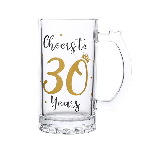 30th Birthday Gift?Men and Women Cheering 30th Birthday Beer Mugs?Cheers to the 30th Anniversary Beer Glass?30th Birthday Party Wedding Anniversary Decorative Gift, 18 Ounce (Cheers to 30 Years)