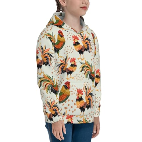 Colorful Roosters Kids Pullover Hoodies Boys Sweatshirts Girls Athletic Clothes with Pocket3