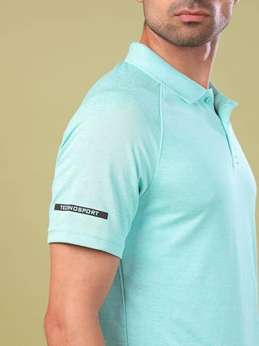 Image of TECHNOSPORT Men's 100% Polyester Slim Fit Self-Design Half Sleeve Polo T-Shirt with Double Cool, SPF50+ Properties for Gym, Workout 7 Regular Use