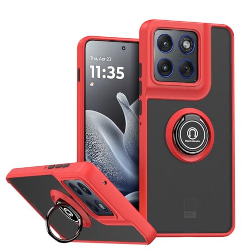 Image of QUIETIP Case for Motorola Edge 70 with Screen Protector,Magnetic Ring Car Stand Silicone Translucent Matte Drop Protection Cover,Red
