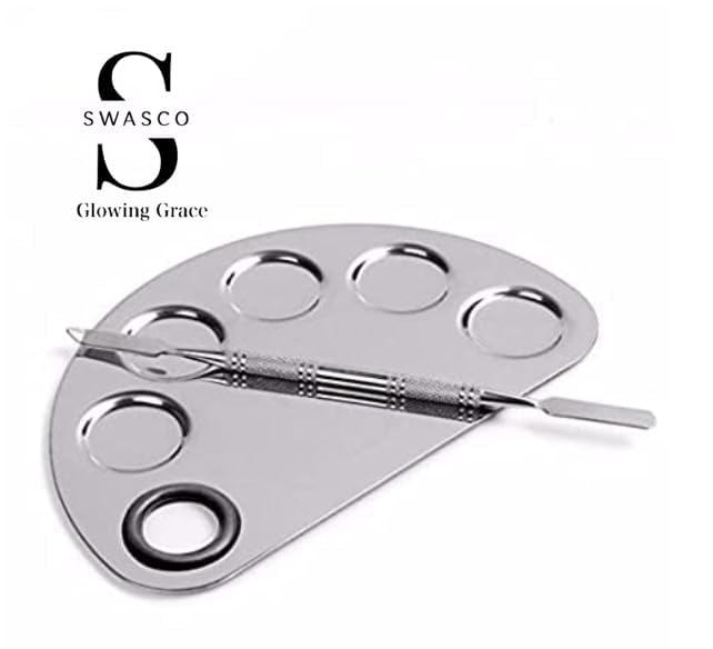 SWASCO™Cosmetic 5 Dip Makeup Mixing Palette with Spatula | Stainless Steel Makeup Blending Tool for Foundation, Eyeshadow & Creams Pack of 1 | D Shaped, Perfect for Makeup Artists 1